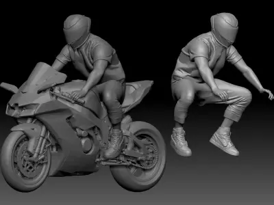 kawasaki zx10r and rider 3D print model