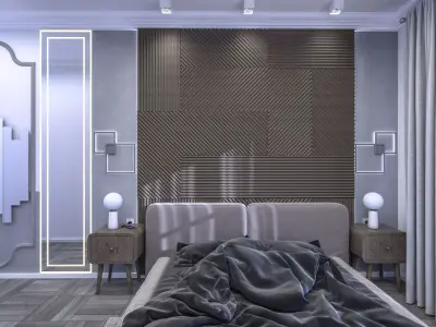 Bedroom modern with walls and bed 3D model