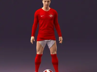 001053 soccerplayer red white uniform and ball 3D model