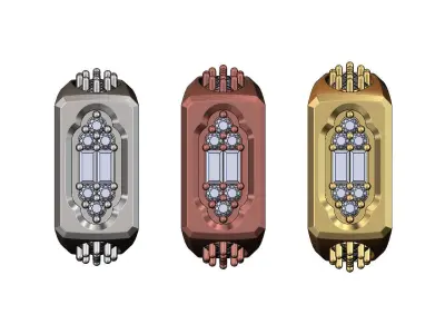 Diamond baguettes top and shank rectangular ring Us sizes 7 8 9 3D print model