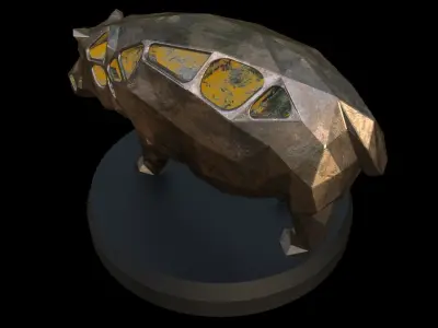 Steampunk Hippo Pose Low-poly 3D model