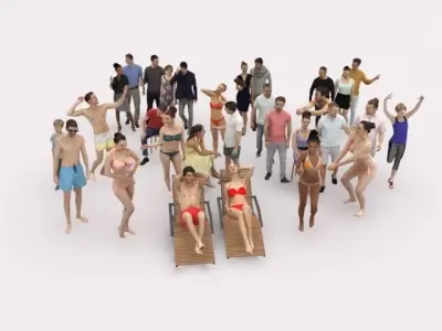 30x PEOPLE  SPORT BEACH SUMMER CASUAL PEOPLE CROWDS Low-poly 3D model