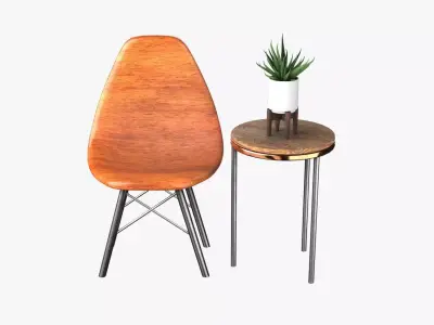 Chair And Table with aloe Free 3D Model Topology of geometry 3D model