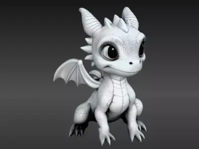 Cute Baby Dragon Fantasy Creature 3D Print Ready 3D model