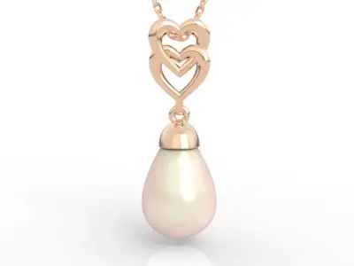Stunning Double Heart Pearl Pendant 3D print model