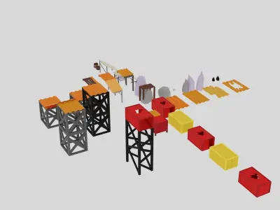 low-poly junkyard platform set Low-poly 3D model