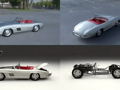 Fully Modelled Mercedes 300SL Roadster Silver HDRI 3D model
