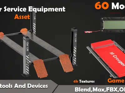 60 Car Service Equipment Asset Low-poly 3D model
