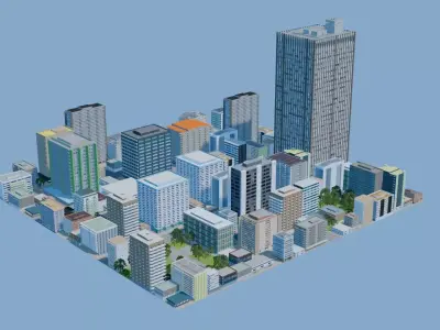 City Downtown Skyscraper Street 10 - DAY Low-poly 3D model