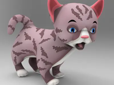 Cute Cartoon Cat Animated  Low-poly 3D model