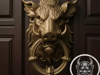 Boar Door Knocker - A Mystical Symbol of Strength and Protection 3D print model