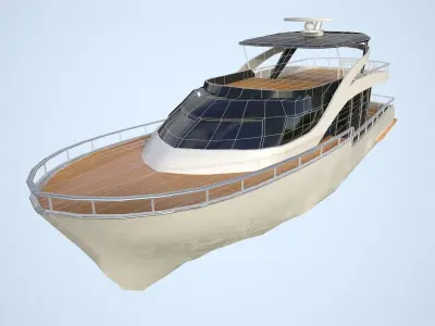 Yacht motor boat flying in sky Low-poly 3D model