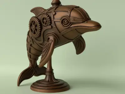 Steamfin Steampunk Dolphin Sculpture 3D print model