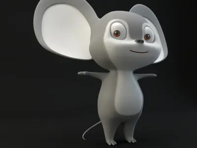 Cartoon Mouse Gray Low-poly 3D model