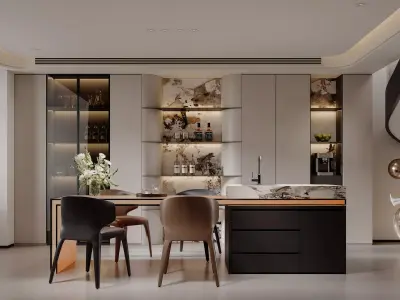 Modern luxury living room and dining room interior 3D model