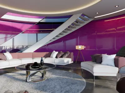 Modern Purple Living Room 3D Model 3D model