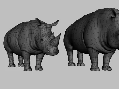 Rhino Family Low-poly 3D model