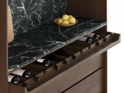 Home Wooden Wine Bar with Marble Tabletop 3D model