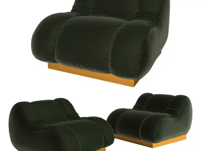 Vintage Velvet Armchair 3D model