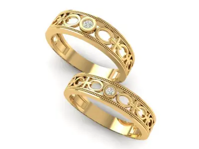 Luxury Vintage Pattern Wedding Bands for Couples 350 3D print model