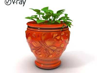 Decorative Terra Cotta Flower Pot with Plant Model Pack Low-poly 3D model