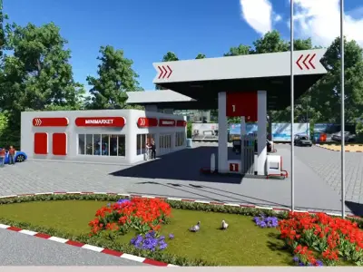 City Gas Station Low-poly 3D model