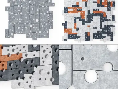 Stone block panel hole n2 3D model