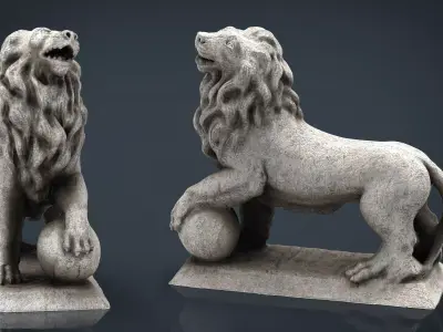 Lion with ball Low-poly 3D model