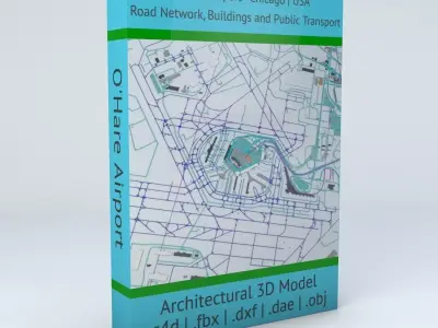 Chicago OHare ORD Airport Roads Buildings Public Transport 3D model