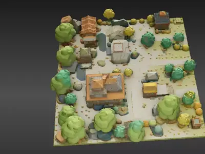 Modular Low-Poly Environment 3D Model Kit Stylized Game Asset Low-poly 3D model