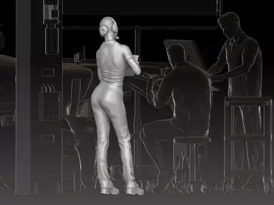 mechanic 4 at work in the garage during the Formula 1 3D print model