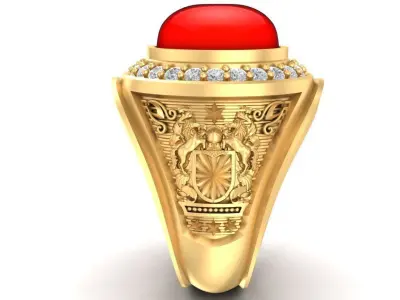 Vintage Red Gemstone Signet Ring for Men 2201 3D print model