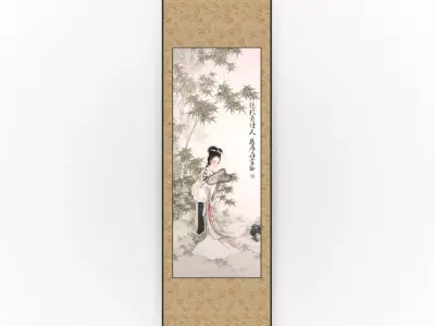 Chinese Hanging Scroll Brush Painting - Lady in Bamboo Grove 3D model