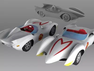 Mach 5 two race cars Low-poly 3D model