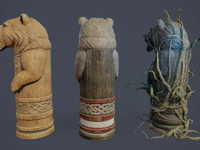 Totem Pole Bear PBR Low-poly 3D model