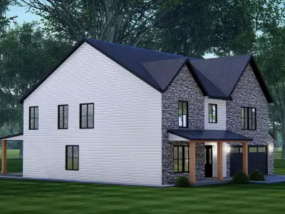 American Exterior House Design  Classic Modern Country Home 3D model