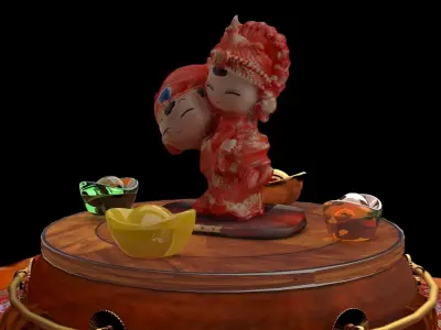 Chinese wedding couple doll figure  3D model