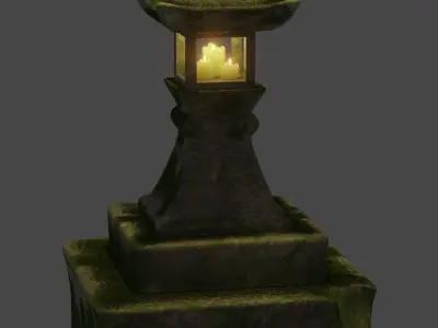 Stone lantern with candles 3D model