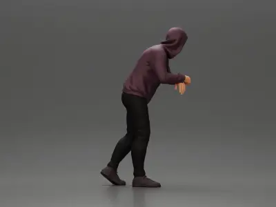 man in a hoodie leaning with his hands on the car 3D print model