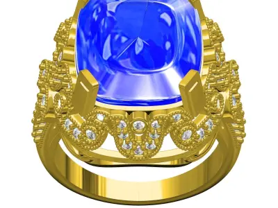 Cushion Cut Stone Art Deco Ring 3D print model