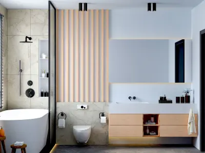 INTERIOR DESIGN  I  BATHROOM  I  3D MODELLING  I  3D RENDERING Low-poly 3D model