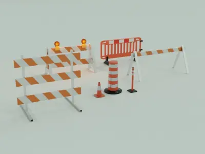 Traffic control road work and barricades collection 3D model