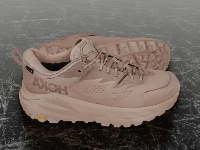 HOKA ONE ONE KAHA LOW GTX TAUPE BUNGEE CORD 3D SHOES Low-poly 3D model