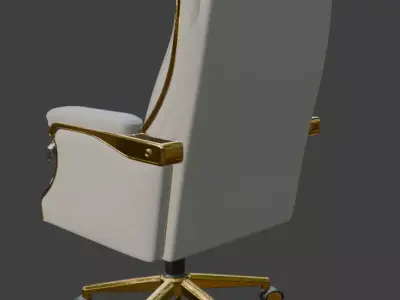 Luxury White Leather Gold Executive Office Chair High Detail PBR 3D model