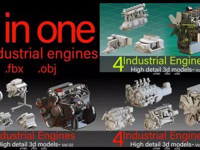 3 in one-14 Industrial Engines- High detail 3d models Low-poly 3D model