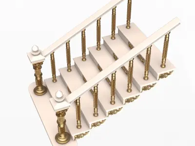 Carved Stair 03 White Low-poly 3D model