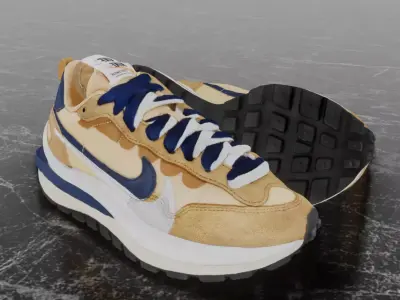 SACAI X NIKE VAPOR WAFFLE SESAME - BLUE VOID 3D SHOES Low-poly 3D model