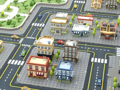 Cartoon Low Poly Modular City Pack Low-poly 3D model
