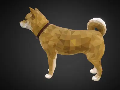 Dog Yellow Animal Low Polygon Art Low-poly 3D model