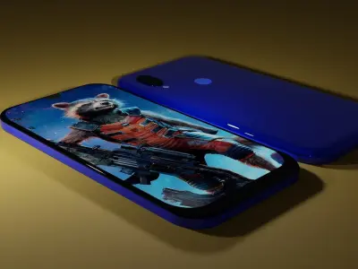 Redmi 7 phone with raccoon Low-poly 3D model
